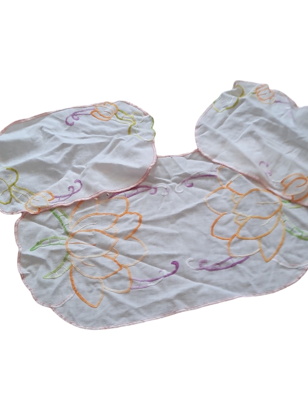 White Embroidered Floral Furniture Cover Set - Pastel Accents